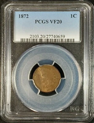 1872 Indian Head Cent PCGS VF20 Bold N 2103.20/27740659 Exquisite Coin Rare - Image 1 of 4