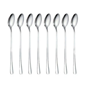 8pcs Long Handle Spoon Stainless Steel Stirring Mixing Ice Cream Coffee Spoon - Picture 1 of 10