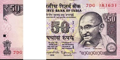 India 50 Rupees 2015, UNC, ½ BUNDLE, Pack of 50 PCS, P-104, Letter L - Image 1 of 4