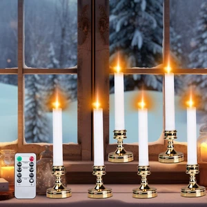 Flameless Taper Candles with Remote Timer, 6 Pcs Battery Operated Candle Real Wa - Picture 1 of 12