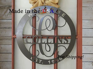 20" Welcome Name Sign-Circle Monogram-Front Door Decor-Welcome Sign-DS1049 - Picture 1 of 6