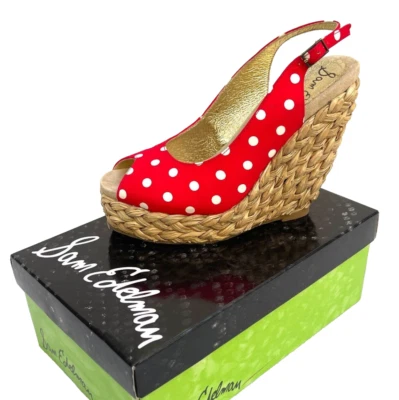 Sam Edelman rojo peep toe lunares plataforma plataforma cuñas 6,5 Foto 1 de 4