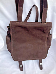 VTG Brazil BIRELLO Leather Unisex Backpack Travel Bag Satchel Dark Brown Suede