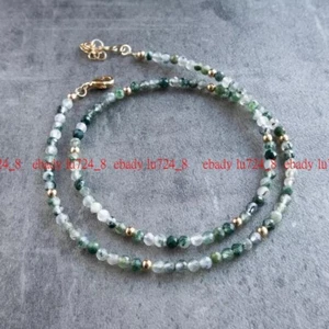 Faceted Delicate Moss Agate Choker Tiny Beads Healing Reiki Energy Necklace 18" - Picture 1 of 12