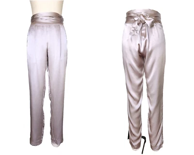 Pantalones de seda Michelle Mason con cinturón envolventes en la cintura pantalones ajustados rectos cinturón de corbata 4 Foto 1 de 4