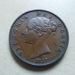 Victoria Half-Penny 1857 Dots on Shield Nice Grade (myrefn15034B) - Picture 1 of 4