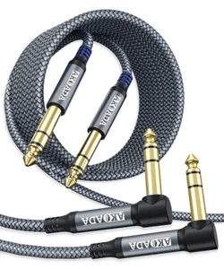 Cable de instrumento TRS de 1/4 pulgada (paquete de 2 pies), ángulo recto conector macho estéreo de 6,35 mm - Imagen 1 de 12