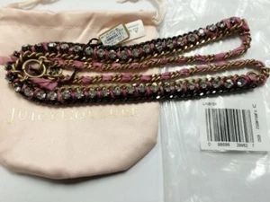 JUICY COUTURE WAR OF LOVE RHINESTONE PINK RIBBON CHAIN NECKLACE POUCH $98 TAG B4 - Picture 1 of 5