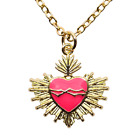 Sacred Heart Pendant 9k Gold 22 Inch Chain Necklace Enamel Radiant Heart & Boxed