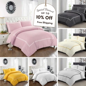 Microfiber Berretta Embroidered Duvet Cover with Pillowcase 3 Stitches Quilt Set - Picture 1 of 14