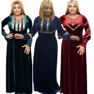 Elegante Maxi Vestido Mujer Terciopelo Africano Dashiki Manga Larga Abaya Fiesta Caftán - Imagen 1 de 18