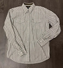 Wrangler Button-Up Shirt Adult Small Striped Beige Brown Collar Casual Mens Y2k*