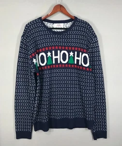 Maglione Daisys Boutique Uomo Grande Blu Maglia Pullover Crew Natale Ho Ho Ho - Foto 1 di 13