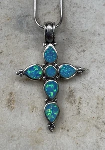 Sterling Silver Triplet Opal Cross Pendant & Snake Chain Necklace - Picture 1 of 8