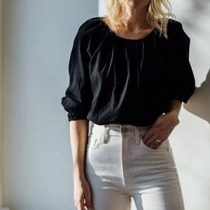 Apiece Apart Top Kiran gerafft schwarz Baumwolle Crop Top ca. Größe 8 - Bild 1 von 6