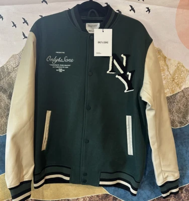 Куртка мужская Only & Sons Varsity размер Large зеленая Letterman новая с ценниками NY вышитая - Изображение 1 из 4