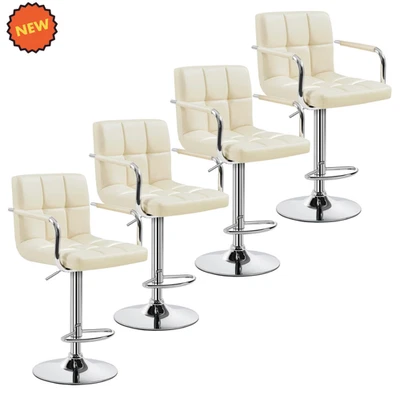 Taburetes De Bar Bancos Para Barra De Cocina Sillas Beige Barstools Set of 4 NEW - Image 1 of 4