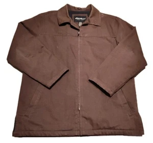 Vintage EDDIE BAUER Sz M Wool Blend Lined Canvas Bomber Jacket Brown Full Zip - Picture 1 of 19