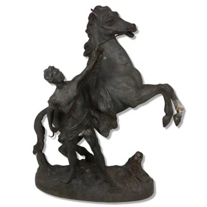 Horse Trainer in Toga Holding Rearing Horses Rein Spelter State 11 1/2" Vintage - Picture 1 of 7