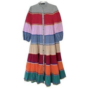 Boutique Colorblock abito midi a strati donna XL 3/4 manica boho festival NUOVO - Foto 1 di 4