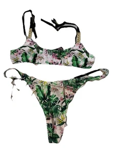New Victoria Secret Orchid Paradise Bombshell Swimsuit Set Thong Back Sz L/XL - Afbeelding 1 van 7