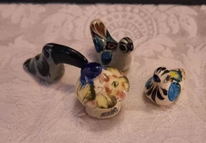 VINTAGE 4PC MINI TONALA MEXICAN HAND-PAINTED FEATURING INTRICATE DESIGNS SIGNED - Picture 1 of 12