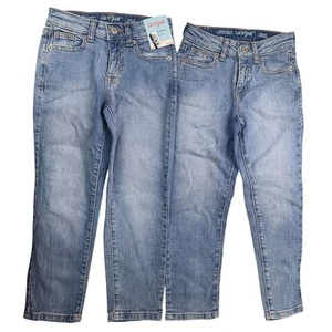 2 NWT New Cat & Jack Girls 7 Ankle Straight Stretch Adjustable Waist Denim Jeans - Picture 1 of 3