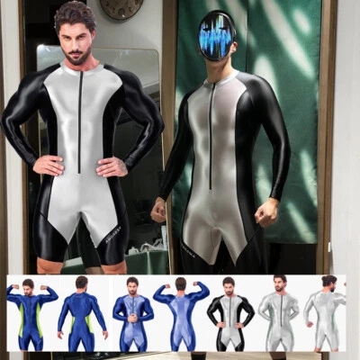 AMORESY Men's Tracksuits Jumpsuits Shiny Glossy Bodysuit Tights Overalls Suits - Image 1 of 4