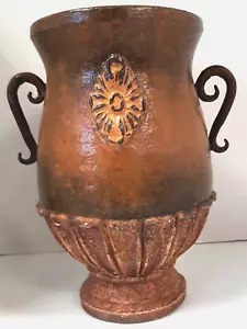 Vase Made in Philippines Clay Pottery 8" X 7.5" X 4.5" Brown & Tan - Picture 1 of 7