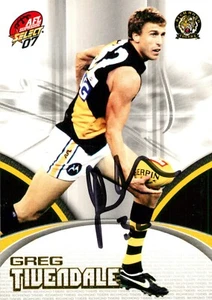 Signed 2007 Richmond Tigers AFL Select Supreme Card - Greg Tivendale - Picture 1 of 3