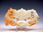 Old Nephrite Jade Stone Carved LARGE Pendant Double Dragon &amp; Ox Head #01312403