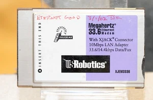 Vintage 3COM US Robotics Ethernet 10BaseT XJack XJEM3336 PCMCIA PC Card - Picture 1 of 4