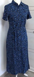 H&M Divided Blusenkleid blau schwarz geblümt mit Gürtel Gr. 38 - Bild 1 von 4