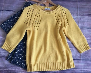Maglione Peter Hahn paglia rustico cotone grosso maglia aperta occhielli UK 12 immacolato - Foto 1 di 7
