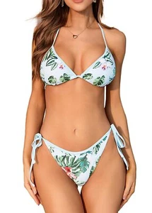 GORGLITTER Women's String Bikini Set High Cut Thong Triangle Swimsuit Blue M - Picture 1 of 8