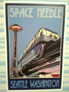 BEAUTIFUL POST CARD AERIAL VIEW SPACE NEEDLE & MONRAIL SEATTLE WASHINGTON. - Picture 1 of 12