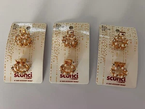 SCUNCI Gold Pearl Jewel Mini Claw Clips For Hair Lot Of 3 Beautiful New! Oval 1” - Picture 1 of 3