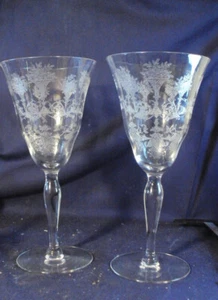 Morgantown Mayfair etch goblet pair clear glass 7.5" MT - Picture 1 of 3