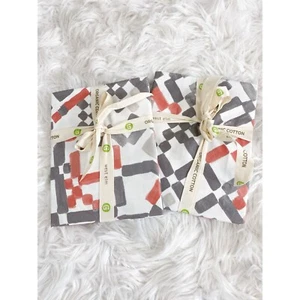 West Elm Organic Gray White Red Geometric Euro Sham Set of 2 NEW - Picture 1 of 4