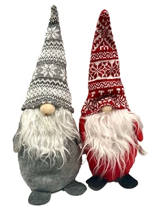 Christmas Gnome Holiday Plush Decoration Bean Bag Weighted Base 14” Set Of 2 - Picture 1 of 8