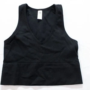90 Degree By Reflex Women's Ribbed V-Neck Seamless Crop Tank Top BL1 Black Small - Picture 1 of 3