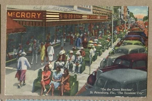 SAN PETERSBURGO, FLORIDA “En los bancos verdes” LINO publicado 1949 POSTAL - Imagen 1 de 2