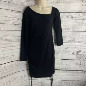 LeLis Dress womens size large long sleeve Y2K ruched side Black bodycon mini New - Picture 1 of 7