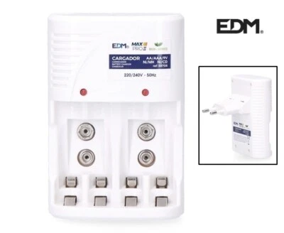 EDM CARICA BATTERIE UNIVERSALE X 4 BATTERIE AA/AAA STILO E MINI STILO + RETTANG. 9V