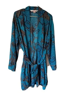 Victoria's Secret Blue Gold Floral  Pattern Short Wrap Robe with Tie - One Size - Picture 1 of 11