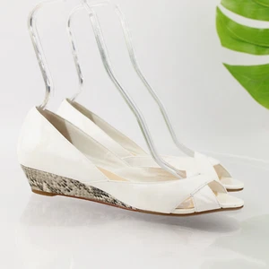 Cole Haan Womens Pump Size 9 NARROW White Patent Snakeskin Wedge Heel Open Toe - Picture 1 of 15