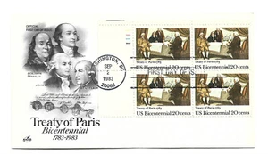 2052 Treaty of Paris 1783, ArtCraft plate block, FDC - Picture 1 of 1