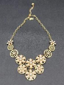 Kate Spade Statement-Halskette Ösen Garten Latz weiß & gold 198 $ #154K neu mit Etikett - Bild 1 von 5