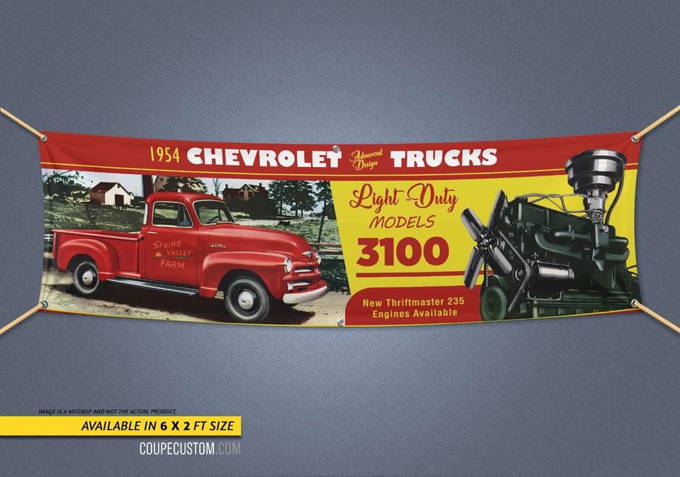 1954 Chevrolet Pickup Light Duty Truck Dealer Garage Banner Chevy 235 SBC 3100 — 第 1/3 张图片