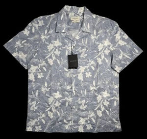 New! BUGATCHI FloralShirt Mens Small S Button Up Blue LInen Cotton $189 tag - Picture 1 of 7